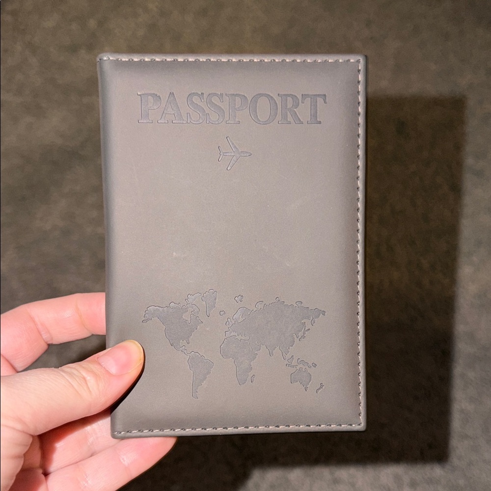 Black Passport Holder with World Map Design